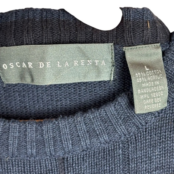 EUC Oscar de la Renta Blue Plaid Crewneck Sweater Sz Large - Picture 4 of 6